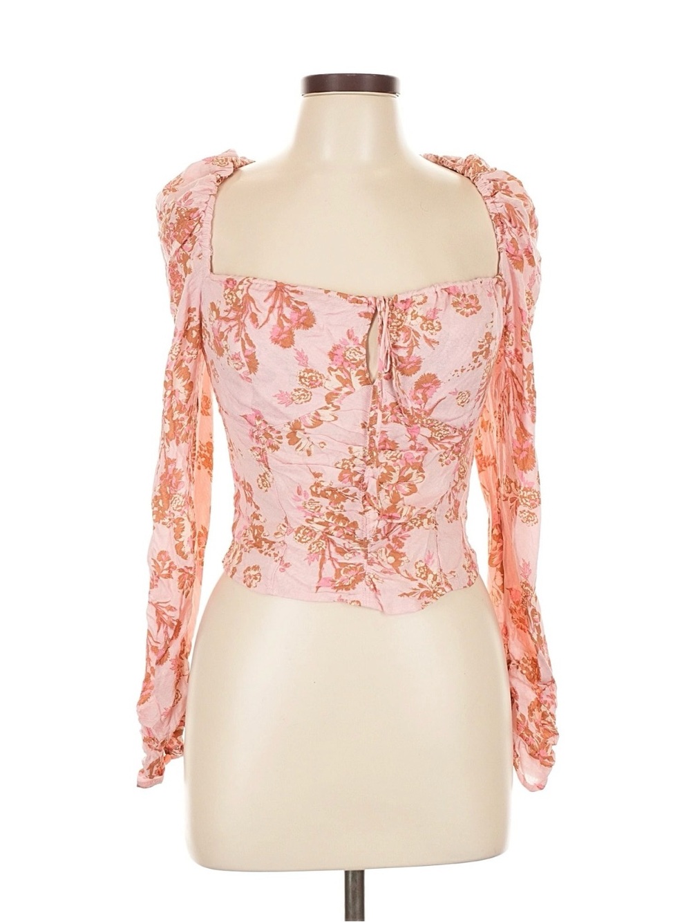 Free People Pink Floral Square-Neck Long-Sleeve Corset Top